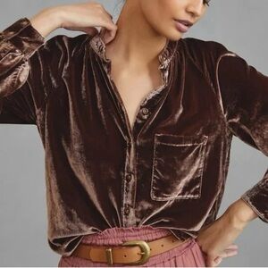 Pilcro Anthropologie Holiday Velvet Blouse Top 2X
